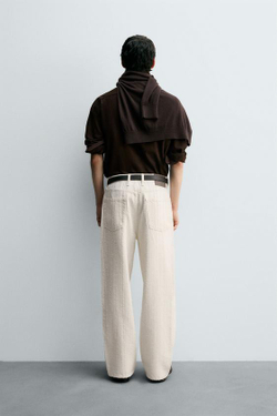 ZARA ДЖИНСЫ В ПОЛОСКУ С РЕЛЬЕФНЫМ УЗОРОМ, ЖЕЛТОВАТО-БЕЛЫЙ