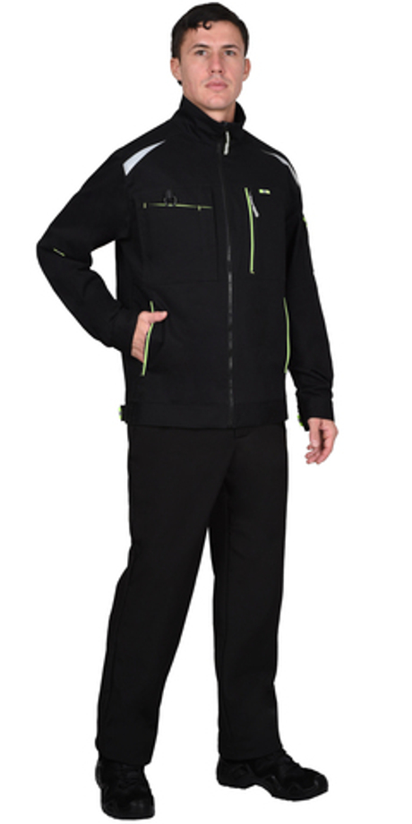 Костюм СИРИУС-ДЕКСТЕР куртка, п/к, черный с лимонной отделкой, тк. стрейч с ВО