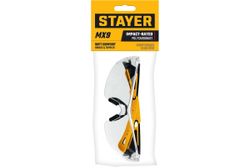 Защитные очки STAYER Mx-9 прозрачные, двухкомпонентные дужки, открытого типа 110490