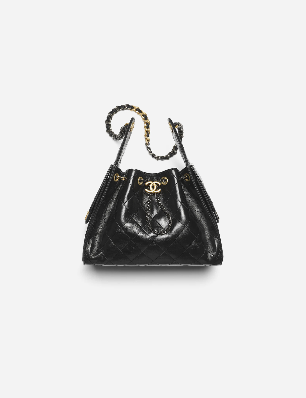 Chanel 25 Small Handbag Suede Calfskin & Finish Metal Black