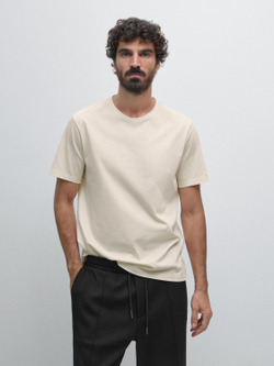 Massimo Dutti Футболка классического кроя с круглым вырезом, натуральный/кремовый