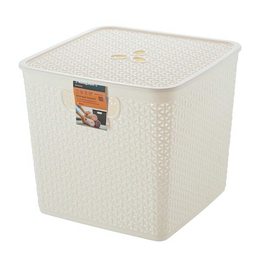 Корзина для хранения Keeplex Rattan со съемной крышкой 21л квадратная 31х31х28см белое облако