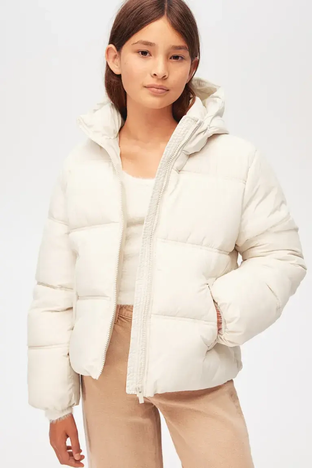 H&M Пуховая куртка с капюшоном, светло-бежевый