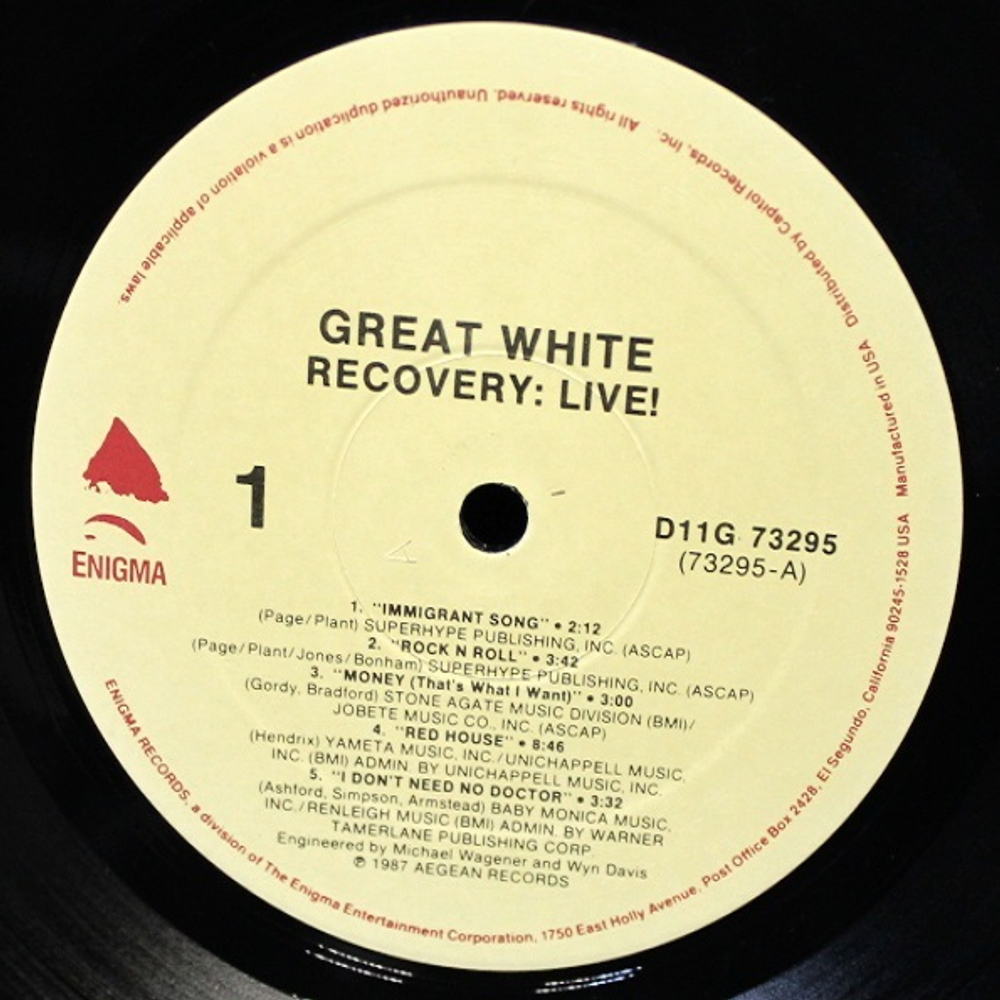 Great White / Recovery: Live! (LP)