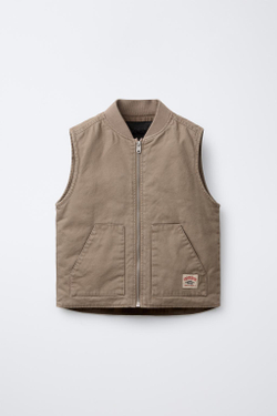 ZARA ЖИЛЕТ ИЗ ТВИЛА С НАШИВКОЙ, БЕЖЕВЫЙ