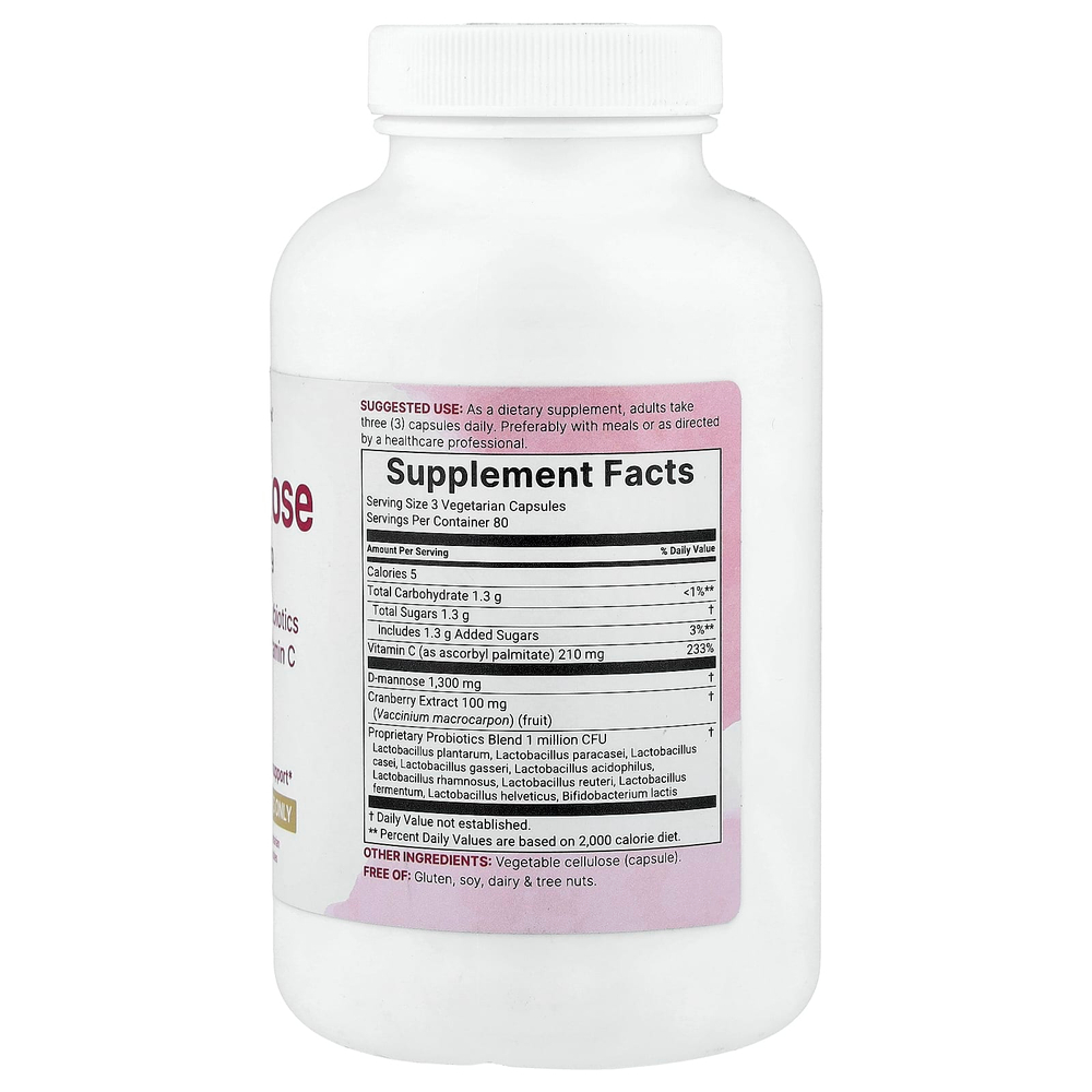 Micro Ingredients, D-манноза с клюквой, пробиотиками и жирорастворимым витамином C, 240 вегетарианских капсул