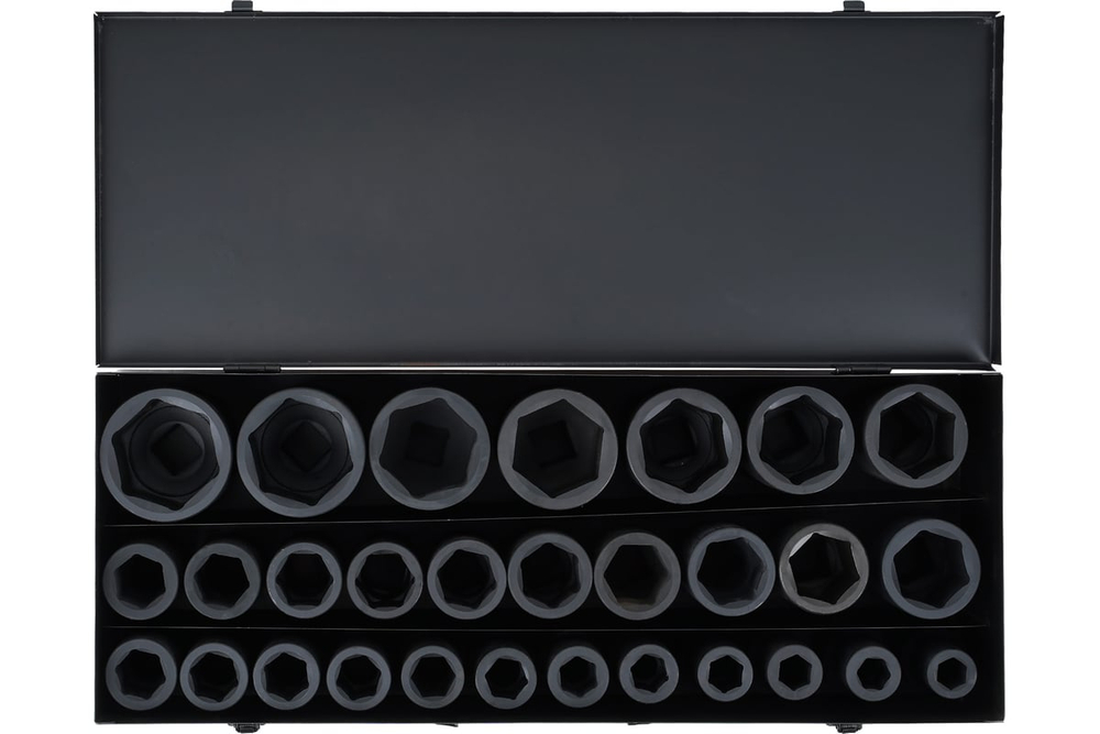 Набор головок ударных шестигранных 1" 90 мм 29 шт (19-65 мм) в кейсе AIRLINE ATAS421