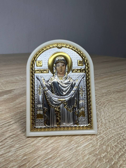 Покрова БМ, икона арочная, пластик белый 48x68