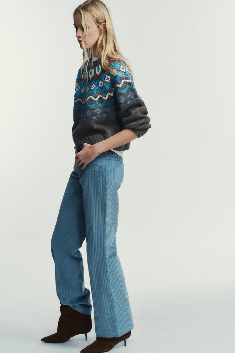 ZARA ЖАККАРДОВЫЙ СВИТЕР, СЕРЫЙ