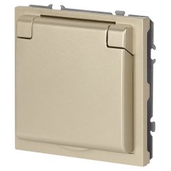 Розетка ЭРА Galaxy 15-2103-04 c заземлением 2P+E Schuko со шторками с крышкой 16А-250В IP20 шампань | Эра Galaxy