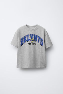 ZARA ФУТБОЛКА С ВЫШИТОЙ НАДПИСЬЮ, СЕРЫЙ МЕЛАНЖ