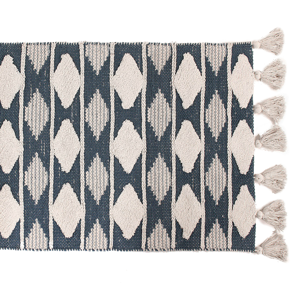 Ковер из хлопка синего цвета с геометрическим принтом Ethnic 70х160 Tkano