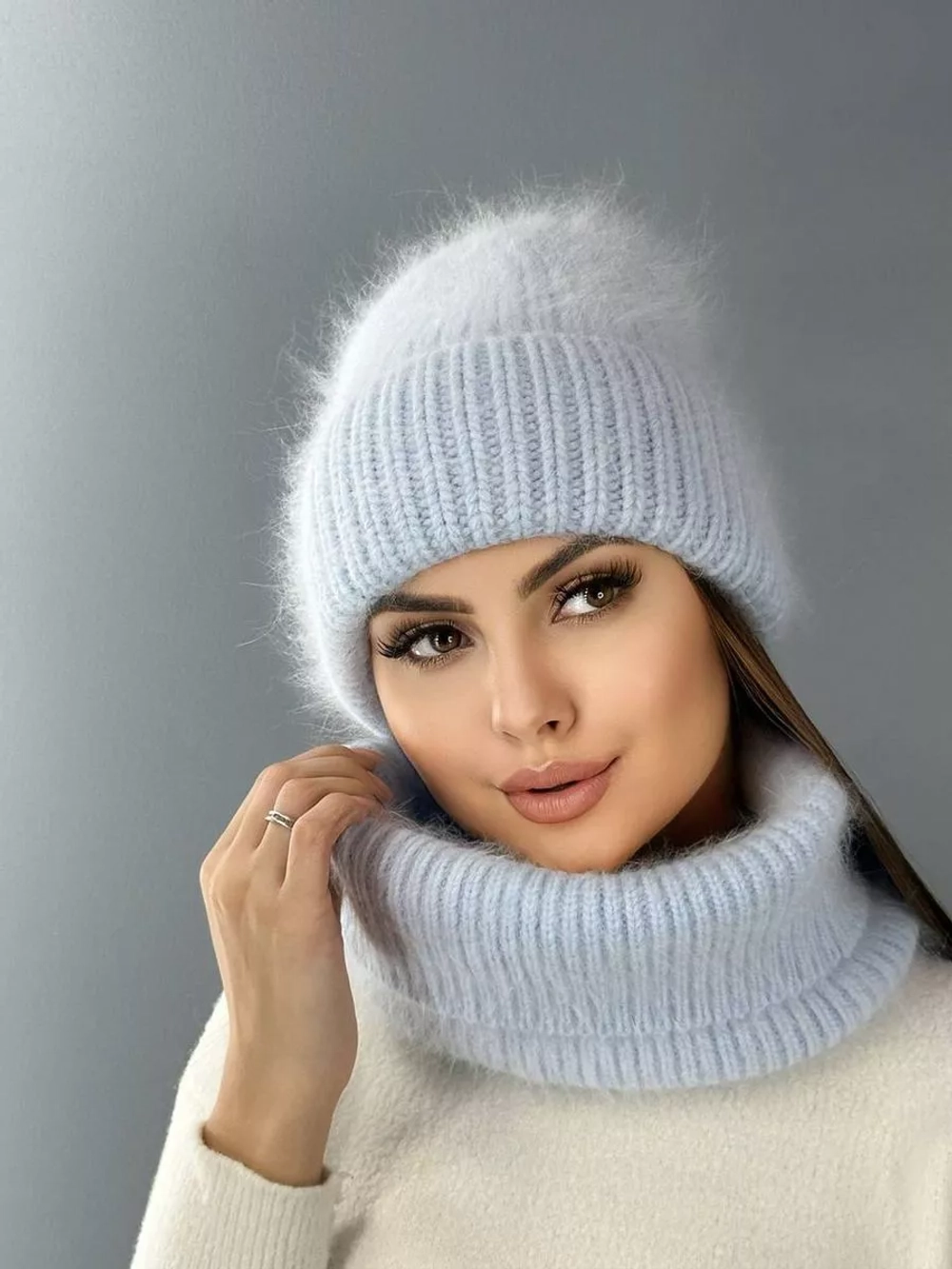 шапка снуд и варежки набор 3 в 1