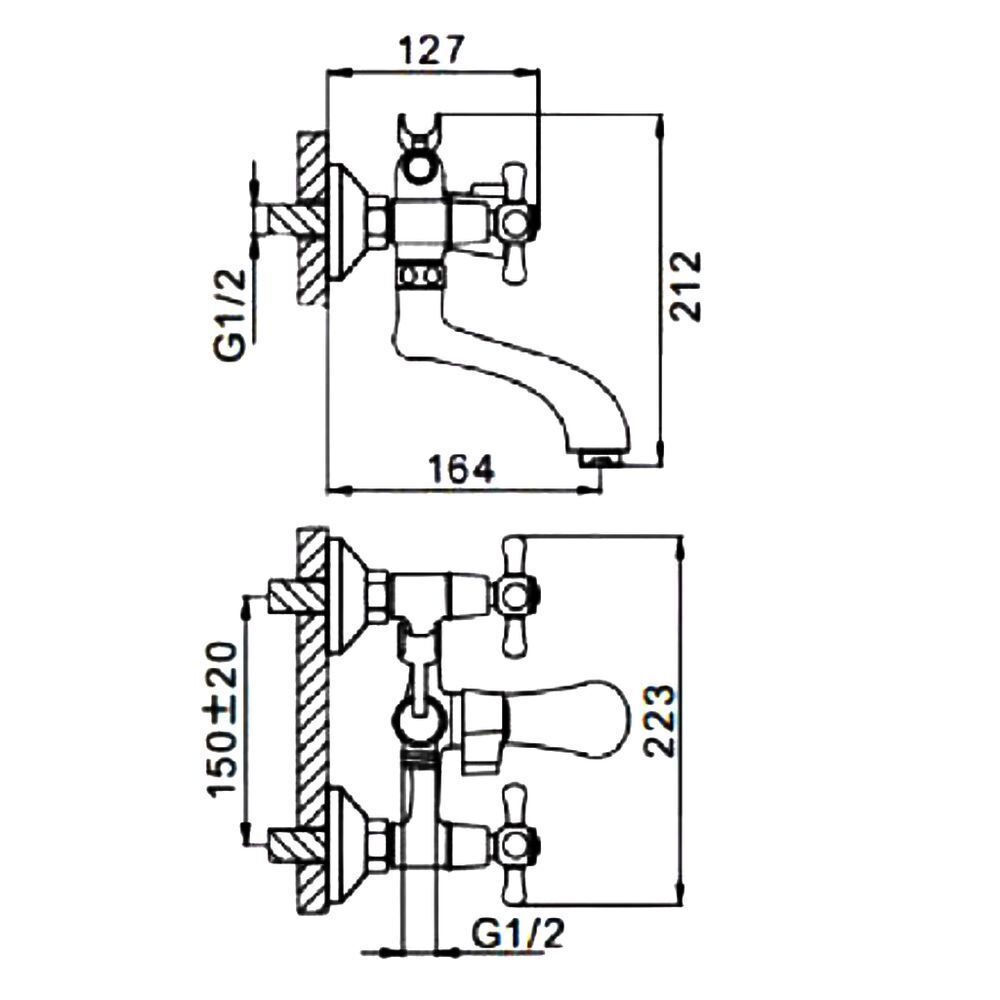 Смеситель для ванны, Frap, корот изл, с кран-буксой, хром, F32732-B