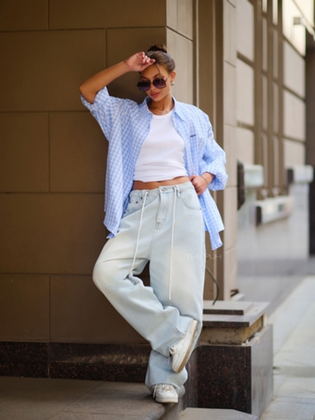 Светло-голубые джинсы-трансформеры на кулиске