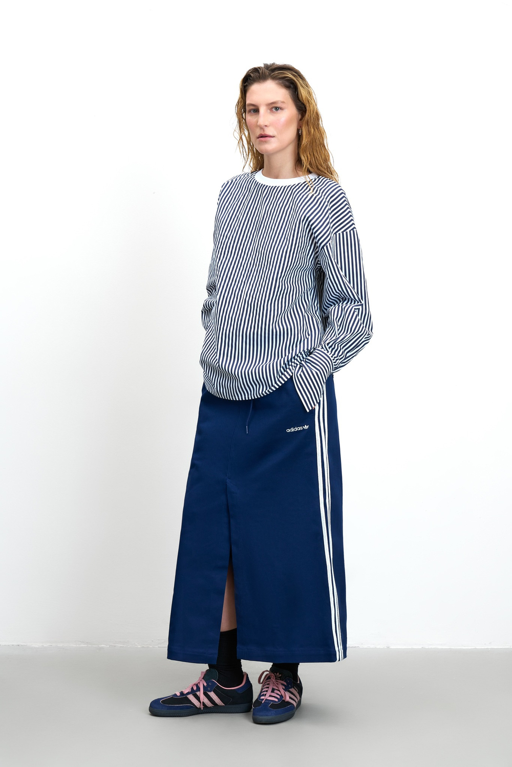 Лонгслив из рубашечной ткани в полоску