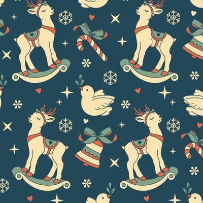 Рождественский узор с оленёнком и новогодними украшениями