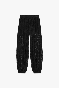 ZARA БРЮКИ-БАЛЛОНЫ КРУЖЕВНЫЕ ZW COLLECTION, ЧЕРНЫЙ