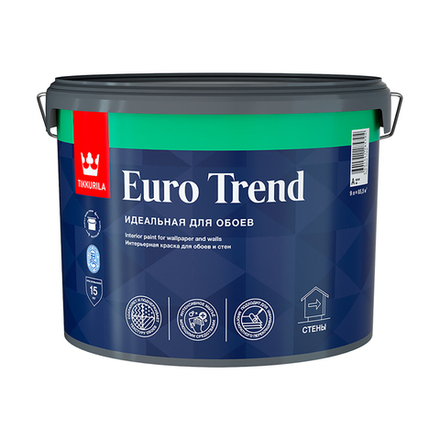 Краска интерьерная для обоев и стен Euro Trend (Евро Тренд) TIKKURILA 9л белый (база А)