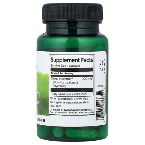 Swanson, Full Spectrum®, гриб чага, 400 мг, 60 капсул