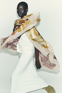 ZARA ПЛАТОК С ЦВЕТОЧНЫМ ПРИНТОМ, ЭКРЮ