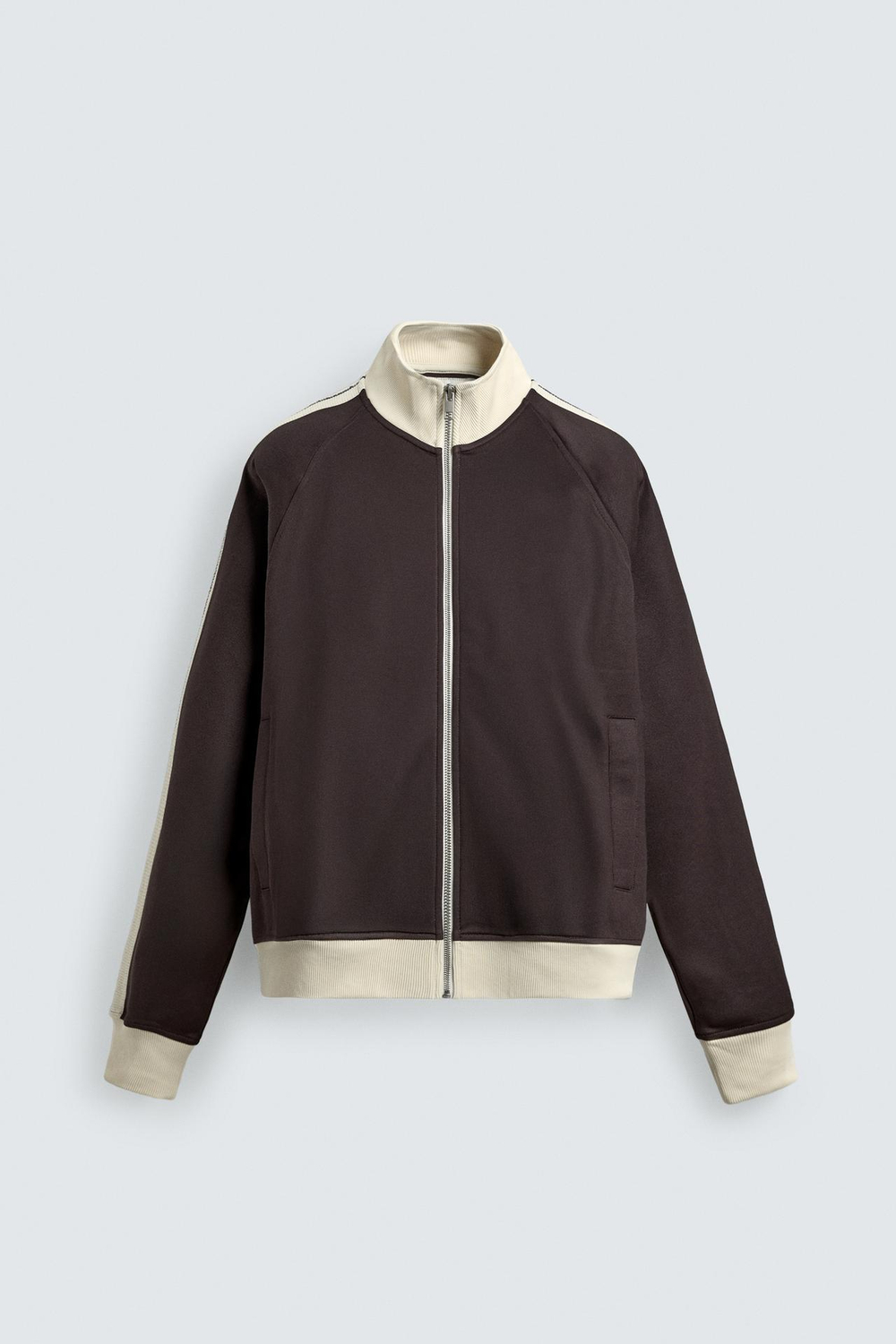 ZARA ТОЛСТОВКА НА МОЛНИИ С КОНТРАСТНЫМИ ПОЛОСАМИ, ТЕМНО-ГРАНАТОВЫЙ
