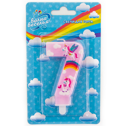 Свеча Цифра, 7 Волшебные единороги, Розовый, 9 см