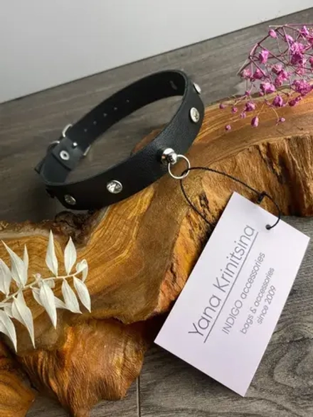 Чокер Indigo нат. кожа, страз-кольцо, черный