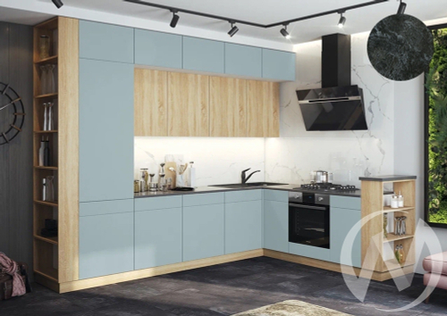 Кухня Техно-5 3;2*2;24м (белый/сонома; браш деним блю/кастилло темный)