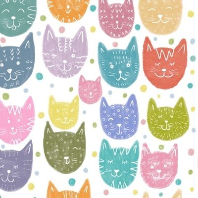 Паттерн Карнавал веселых котиков на белом фоне