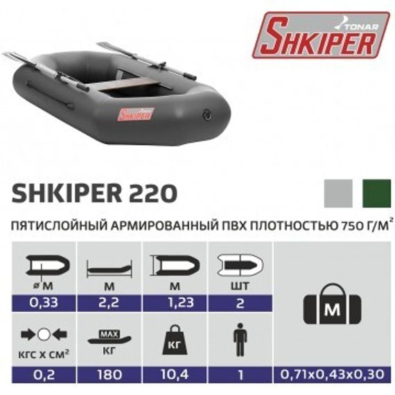 Лодка Тонар Шкипер 220 (серый)