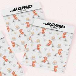 Ткань интерлок лисята на радуге с шарами