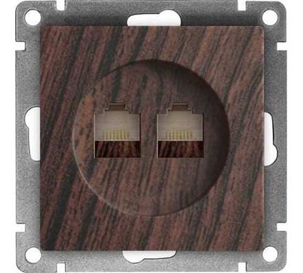 Розетка компьютерная двухместная "UNIVersal" серия "Афина" с/у, 1А, RJ45, венге (еврослот) (HU2330)