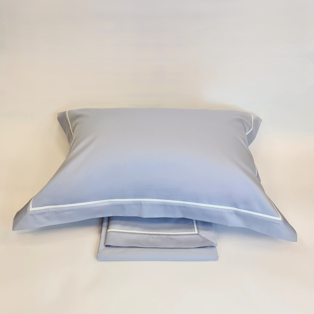 Постельное белье cемейное Сlaire&Caroll George серо-голубое с белым кантом