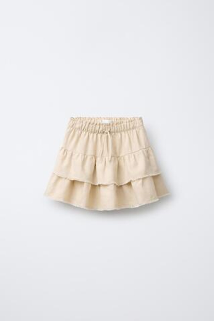 ZARA ЮБКА-ШОРТЫ ИЗ СМЕСОВОГО ЛЬНА С ВОЛАНАМИ, БЕЖЕВЫЙ