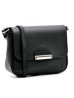 Женская маленькая чёрная сумочка с клапаном на регулируемом ремешке из натуральной кожи 25х20х8 см Doublecity DC277