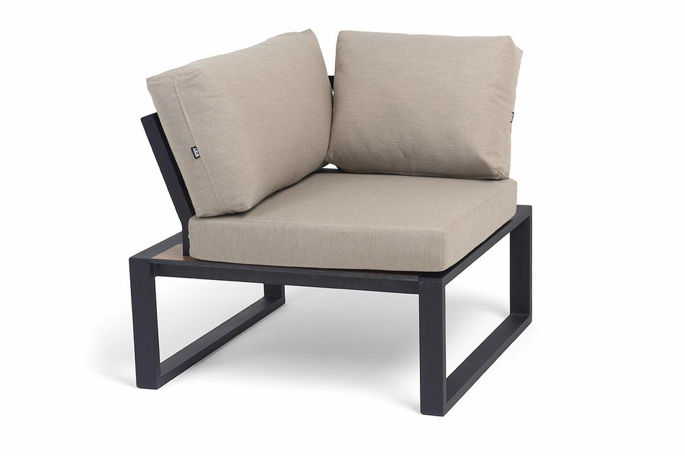 "Тулон" угловой модуль, каркас алюминий, HPL "дуб", черный муар, ткань бежевая 15052