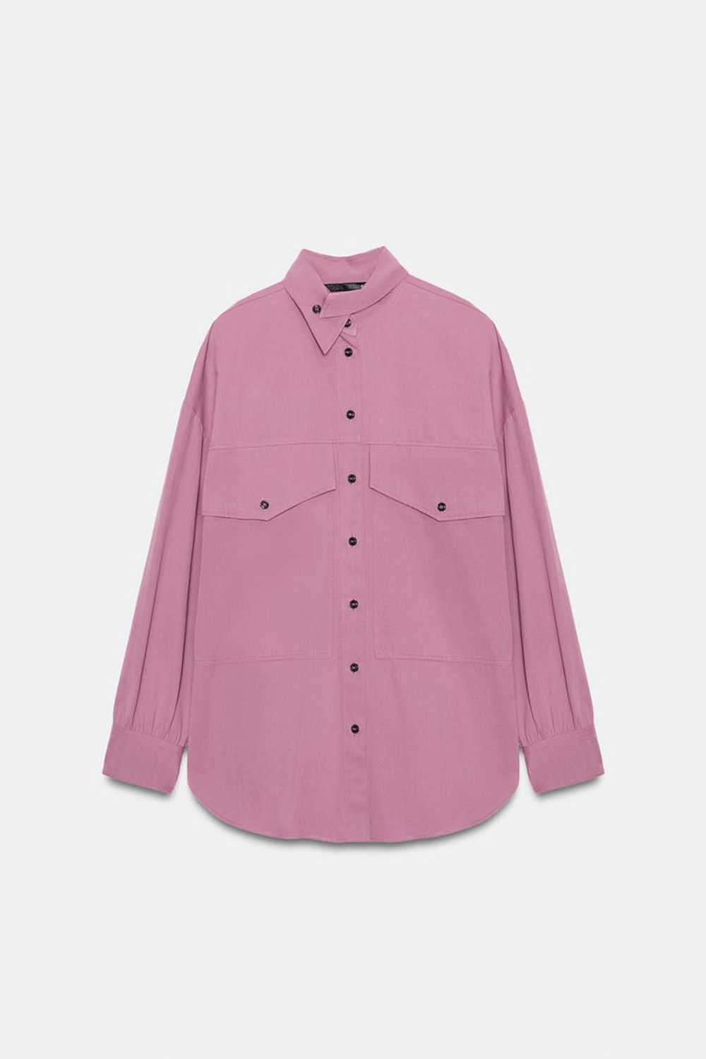 ZARA РУБАШКА ОВЕРСАЙЗ С ВОРОТНИКОМ-СТОЙКОЙ, ЦВЕТ МАЛЬВЫ