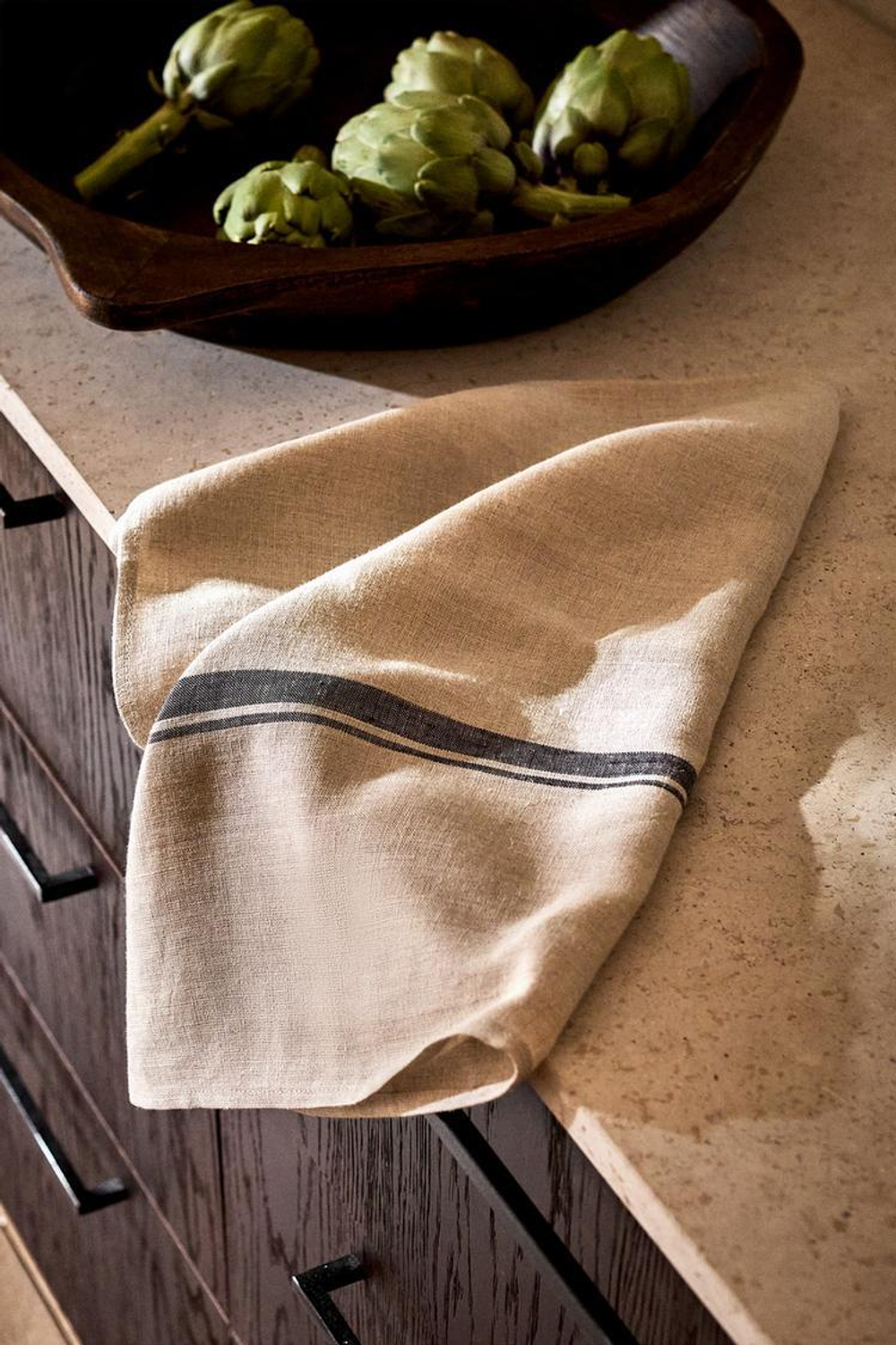 ZARA HOME ПОЛОСАТОЕ ЛЬНЯНОЕ ПОЛОТЕНЦЕ, БЕЖЕВЫЙ