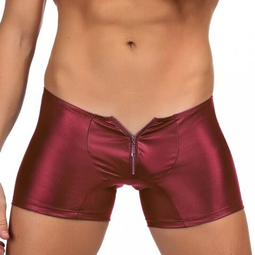 Кожаные трусы мужские на молнии Ohyeah "Хипсы" бордовые, S