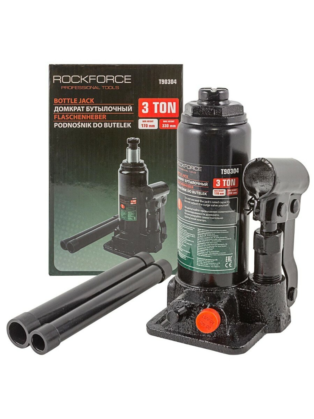 Домкрат бутылочный с клапаном 3т.(h min-170мм,h max-330мм) RockForce##Rock FORCE RF-T90304(DS)