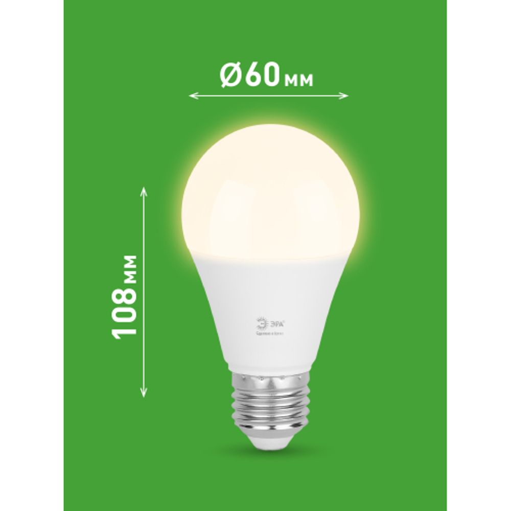 Лампа светодиодная ЭРА GREEN LINE LED A60-20W-830-E27 GL 20Вт груша теплый свет E27 | Лампы cветодиодные Груша (A)