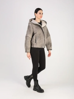 Дубленка зимняя натуральная короткая куртка с капюшоном