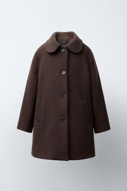 ZARA ДЛИННОЕ ПАЛЬТО ИЗ ШЕРСТИ И КАШЕМИРА, ШОКОЛАДНЫЙ