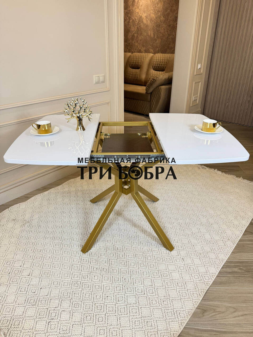 Кухонный раздвижной стол "Румба", белый глянец