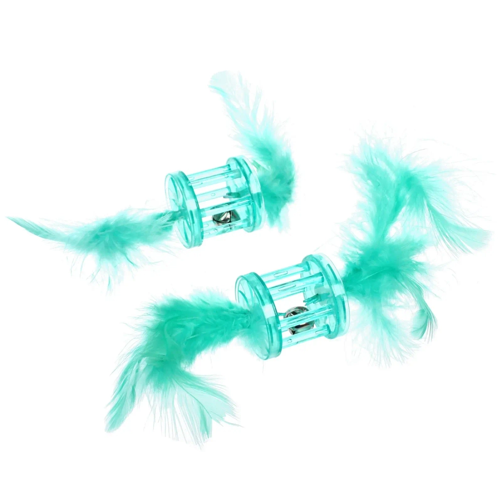 Игрушка для кошек с бубенчиком в наборе 2шт «ИГРУЛИК», с перышками, цвет мятный, 4см