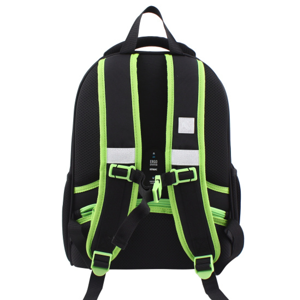 Ранец, спинка эргономичная, 2 отделения, 39*29*16 см, First, Зеленая машина, КОКОС, 240460