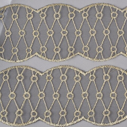 Кружево на сетке  10147A шир.80 мм цв.черный/золото упак13,71м