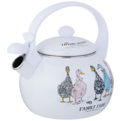 ЧАЙНИК AGNESS ЭМАЛИРОВАННЫЙ СО СВИСТКОМ СЕРИЯ "FAMILY FARM", 2,2Л, ИНДУКЦИОННОЕ ДНО