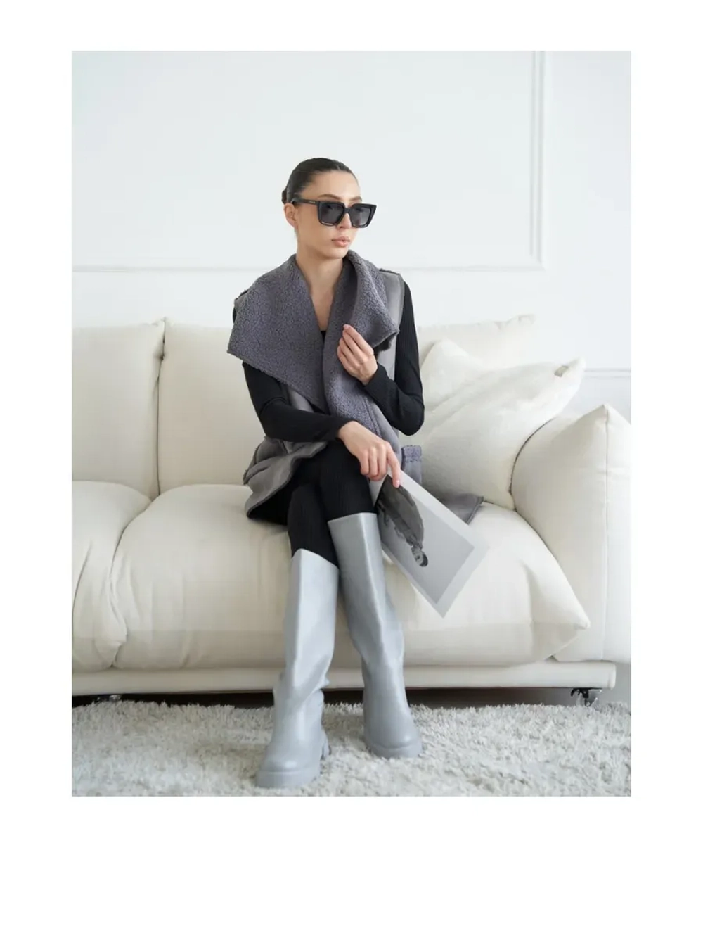 Жилетка удлиненная меховая оверсайз